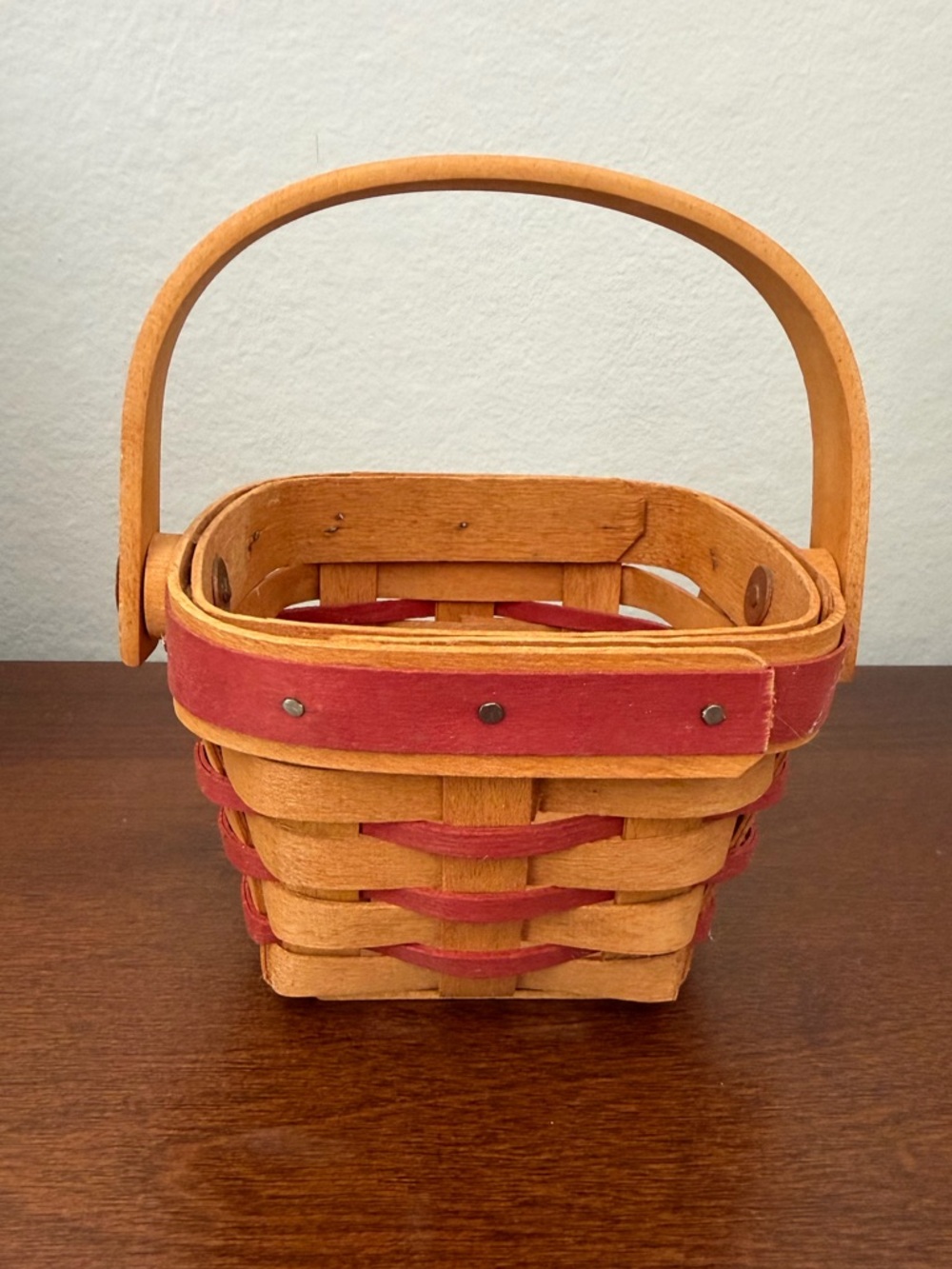 Longaberger Mini Basket 1997 Handwoven Red Trim Dresden Ohio USA
